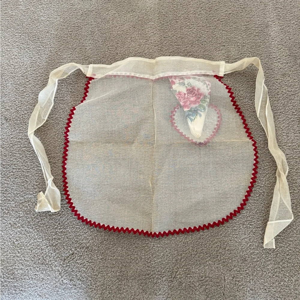 Sheer Vintage Apron with Heart Pocket